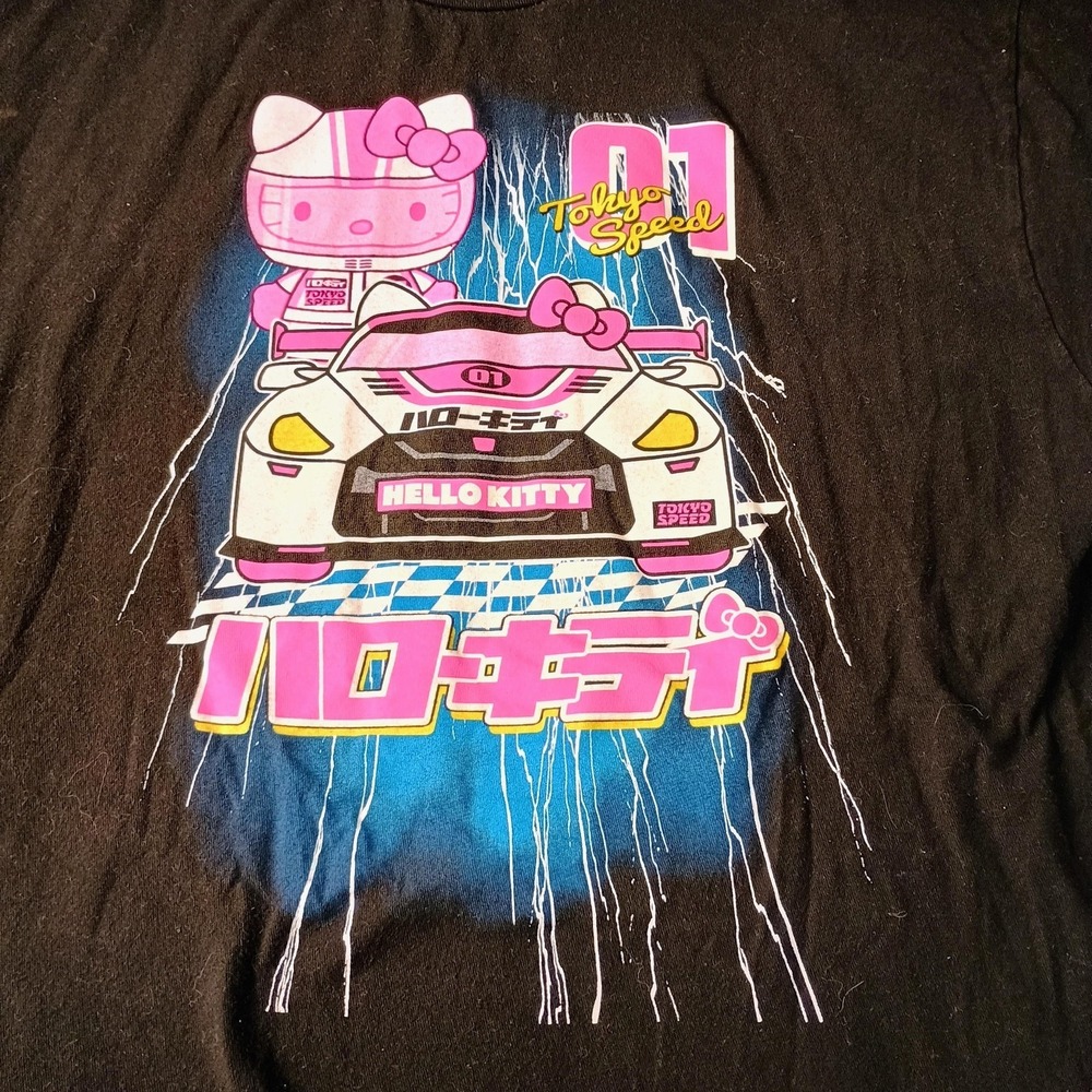 Hello Kitty Shirt Mens Large Black Tokyo Speed Racing Car Graphic Tee Anime - Picture 2 of 6